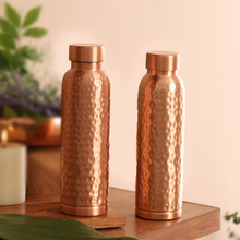 Load image into Gallery viewer, Hammered Finish Copper Bottle by Yellow Tribe
